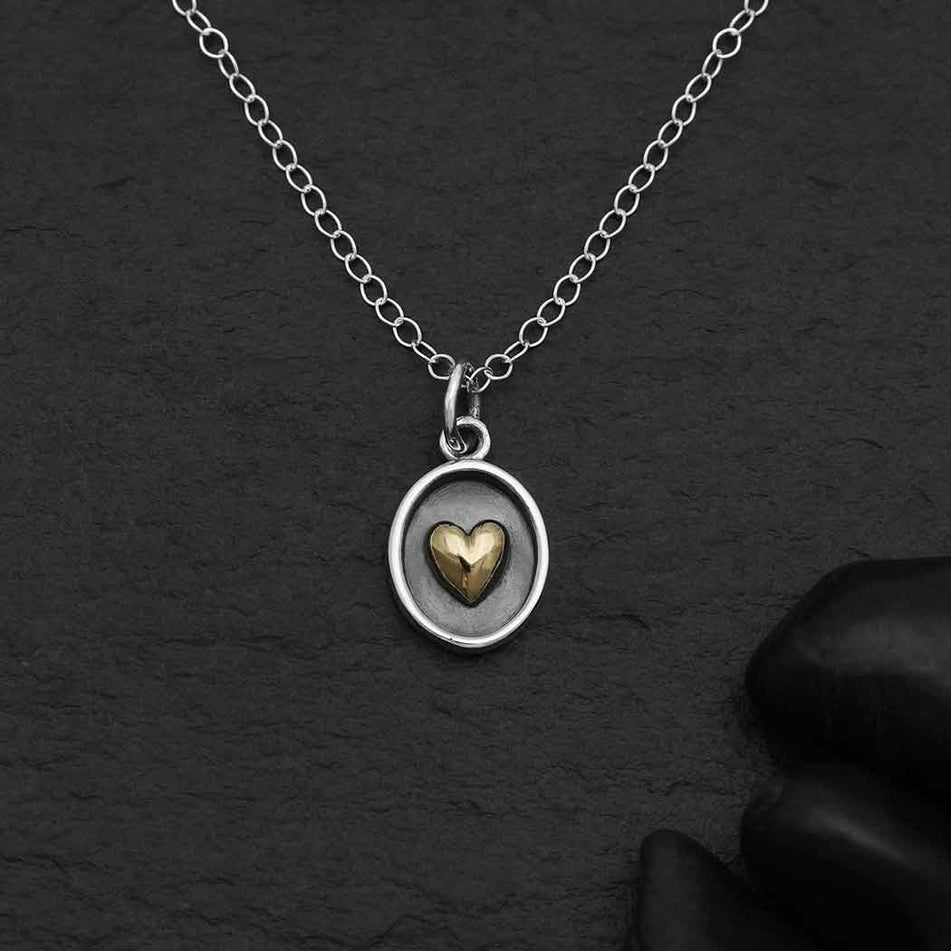Dainty Sterling with Brass Heart Pendant