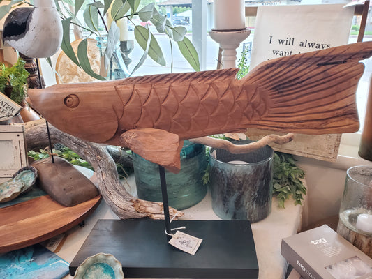 Teakwood Koi Fish on Stand