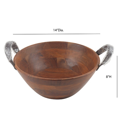 Leather Handled Wood Bowl