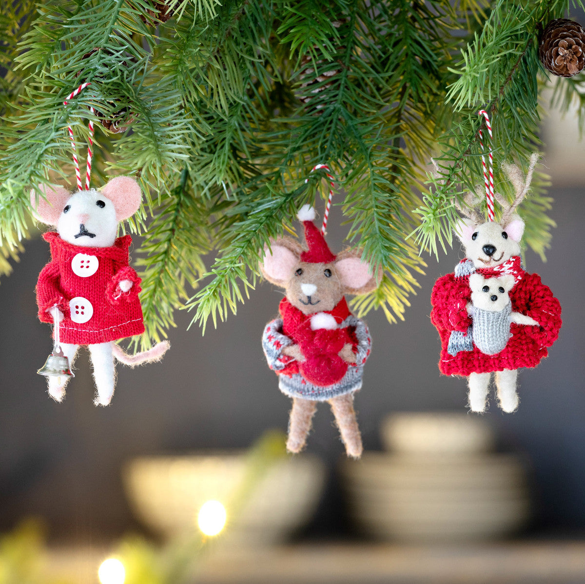 Wool Deer & Mouse Ornaments